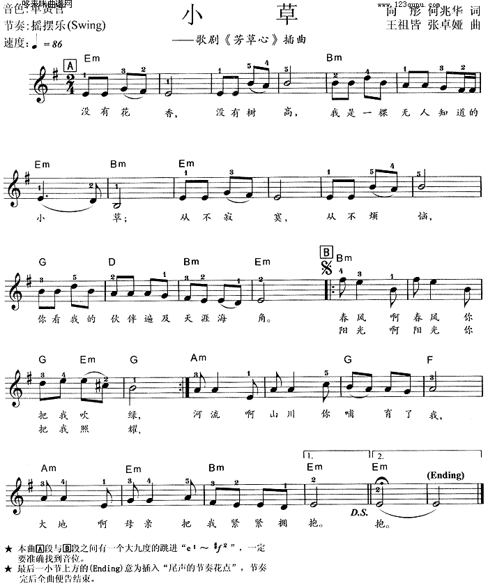 小草电子琴曲谱（图1）
