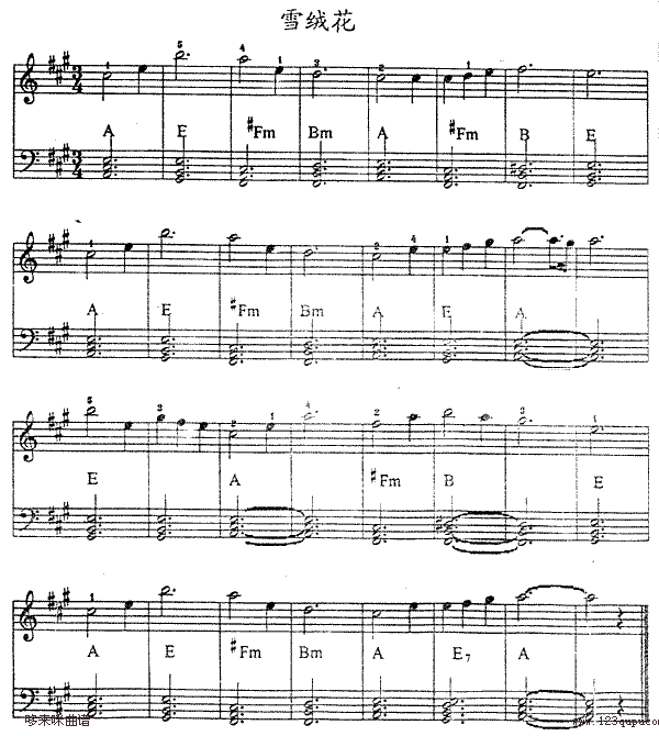 雪绒花电子琴曲谱（图1）