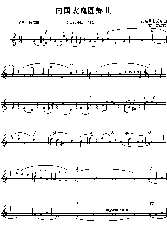 电子琴浅易练习之十八(南国玫瑰圆舞曲)电子琴曲谱（图1）