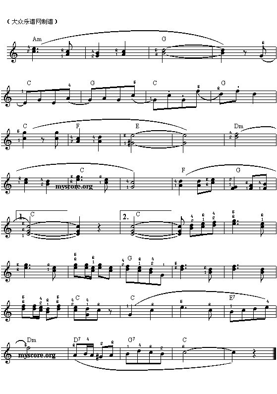 电子琴浅易练习之十四（邮递马车）电子琴曲谱（图2）