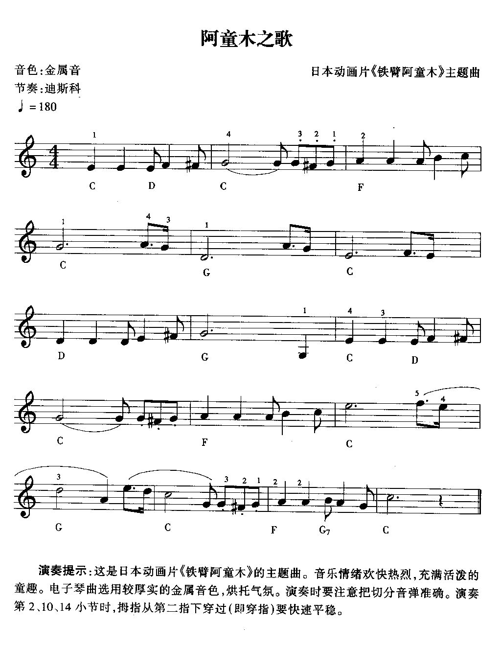 阿童木之歌电子琴曲谱（图1）