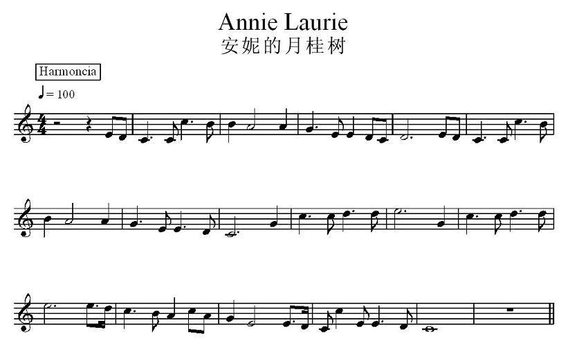 安妮的月桂树电子琴曲谱（图1）