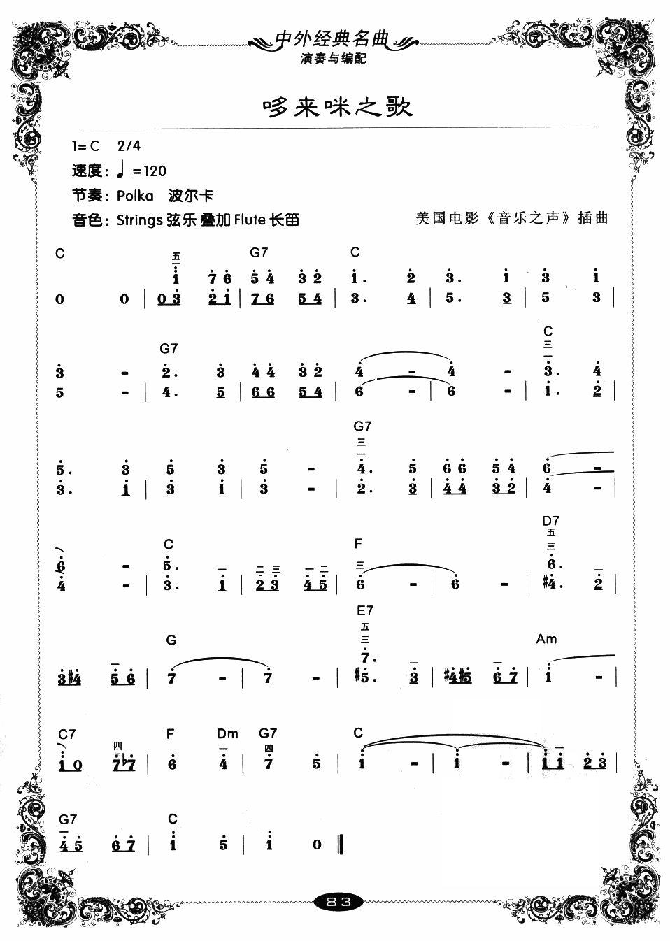 哆来咪之歌电子琴曲谱（图1）