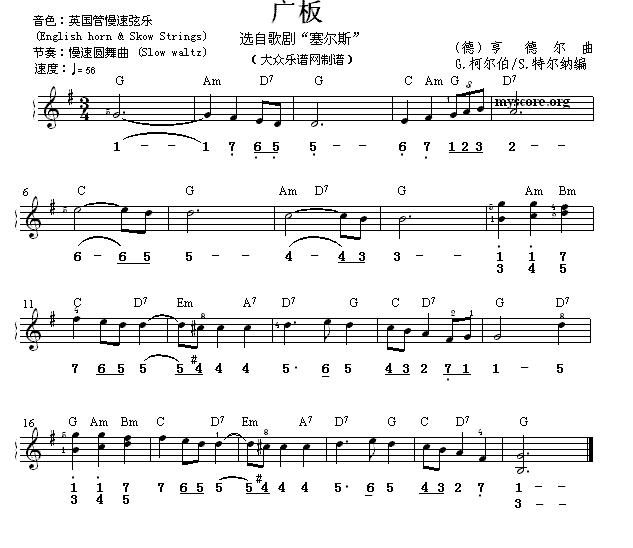 广板（选自歌剧《塞尔斯》）（双谱式电子琴谱）电子琴曲谱（图1）