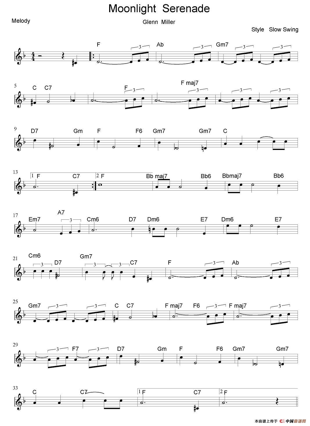Moonlight  Serenade（月亮小夜曲）电子琴曲谱（图1）