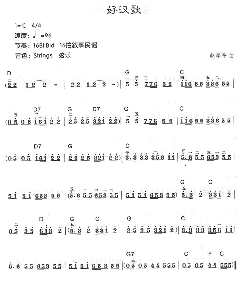 好汉歌电子琴曲谱（图1）