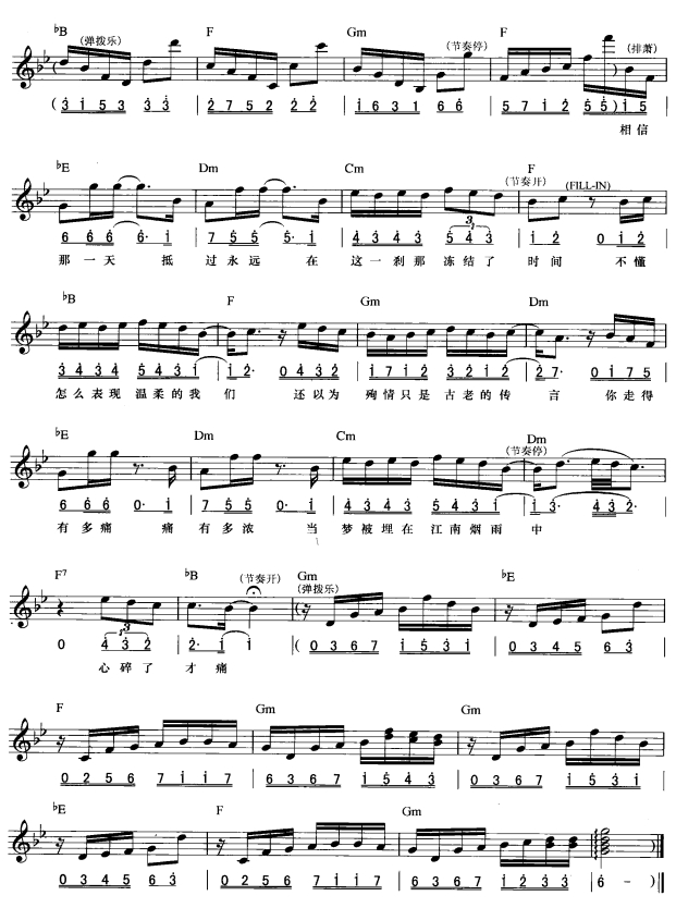 江南(简线弹唱)3电子琴曲谱（图1）