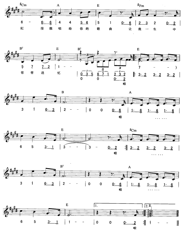 恋恋风尘(简线弹唱)3电子琴曲谱（图1）