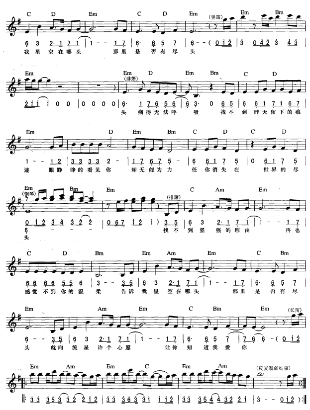 星语心愿(简线弹唱)2电子琴曲谱（图1）
