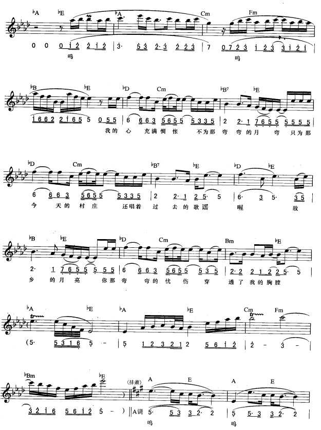 弯弯的月亮(简线弹唱)2电子琴曲谱（图1）