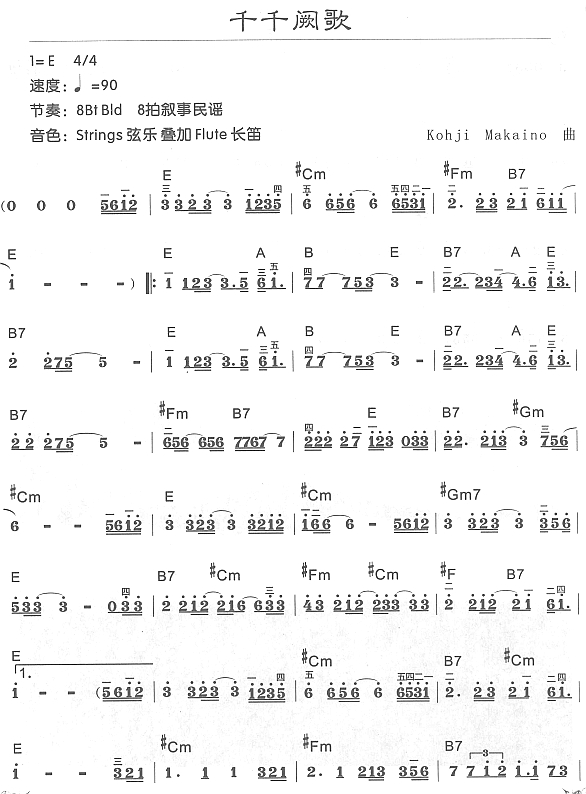 千千阙歌1电子琴曲谱（图1）