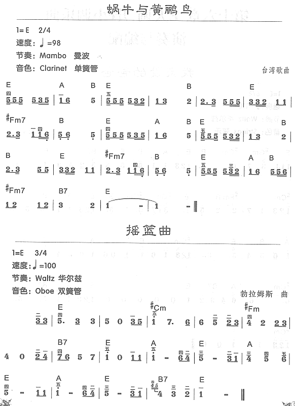 蜗牛与黄鹂鸟电子琴曲谱（图1）