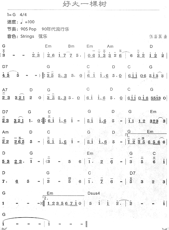 好大一棵树电子琴曲谱（图1）