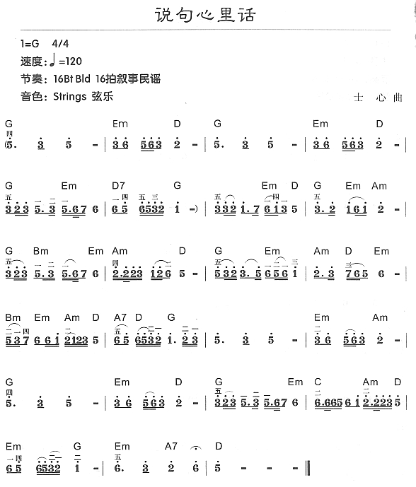 说句心里话电子琴曲谱（图1）