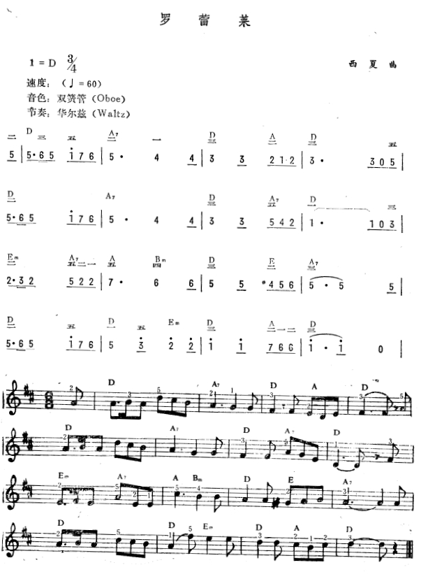 罗蕾莱电子琴曲谱（图1）
