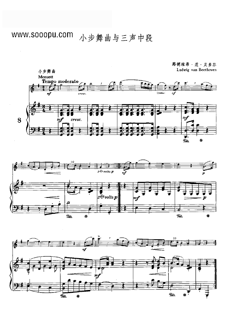 小步舞曲与三声中段 管乐类 长笛笛子（箫）曲谱（图1）