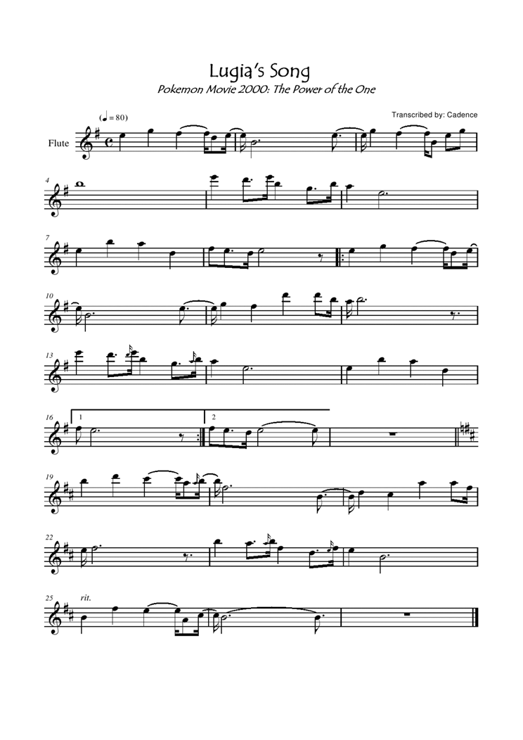 Lugias Song笛子（箫）曲谱（图1）