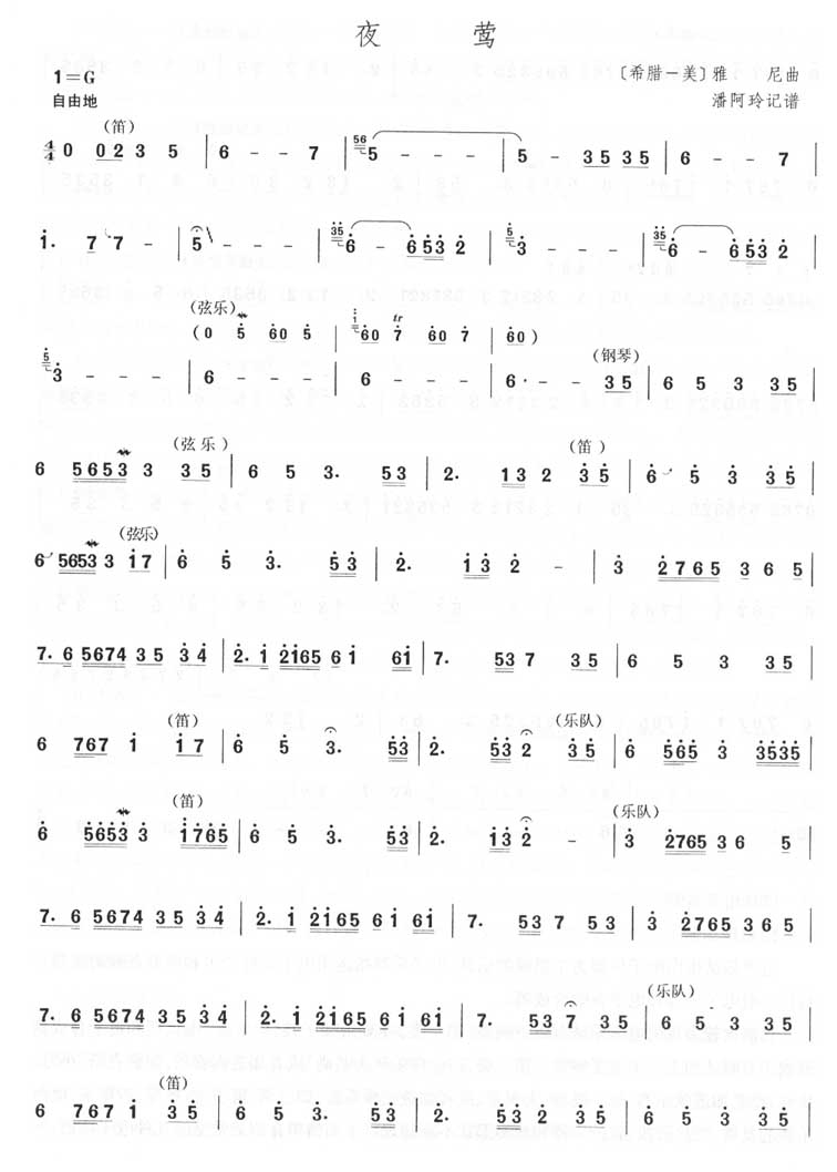 夜莺笛子（箫）曲谱（图1）