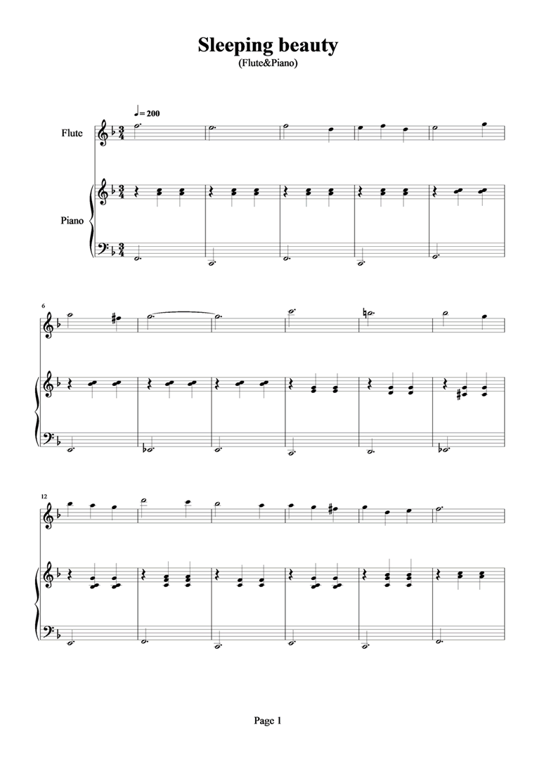 睡美人(长笛&钢琴)笛子（箫）曲谱（图1）