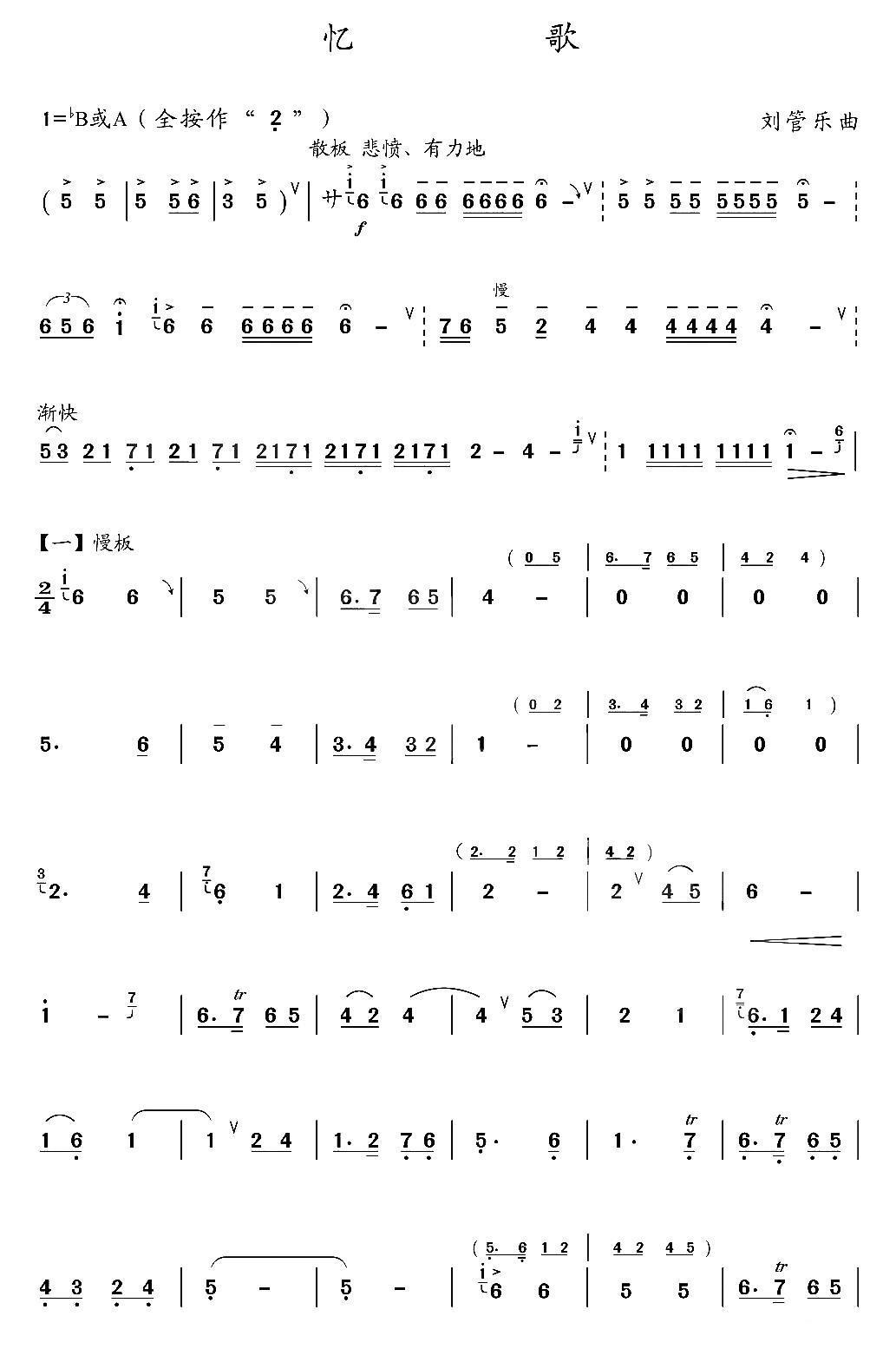 忆歌笛子（箫）曲谱（图2）