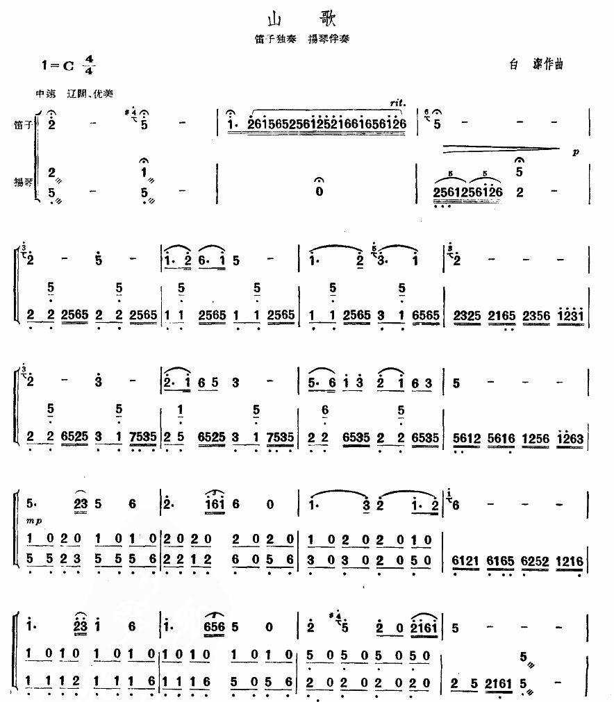 山歌笛子（箫）曲谱（图1）