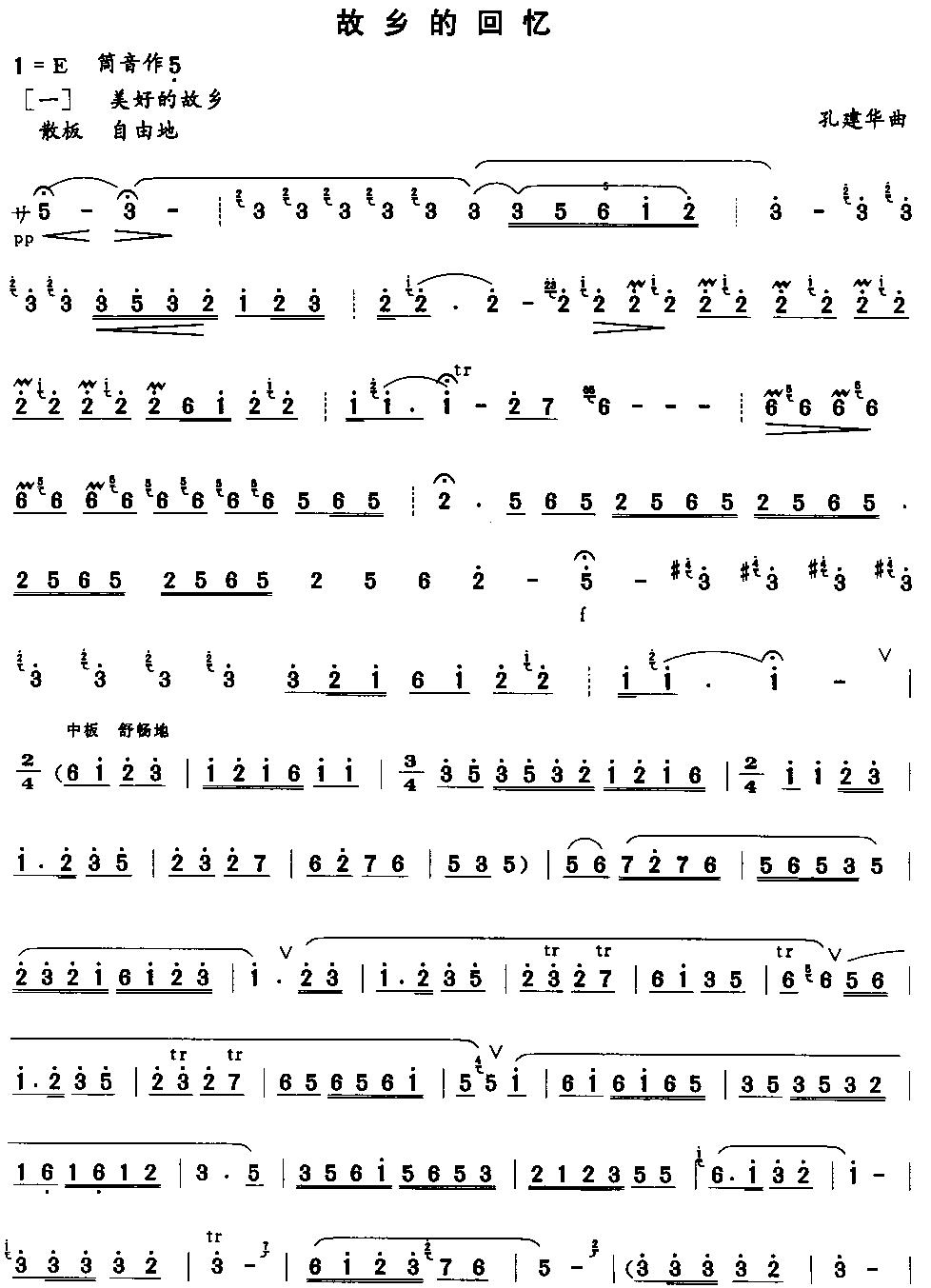 故乡的回忆笛子（箫）曲谱（图1）
