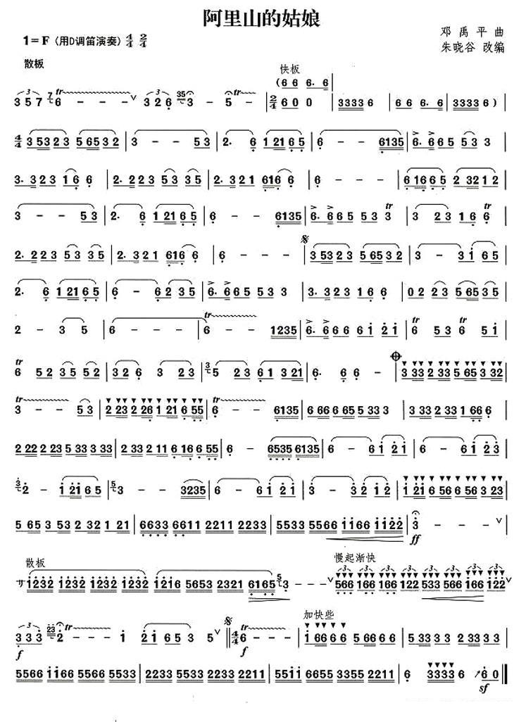 阿里山的姑娘笛子（箫）曲谱（图1）