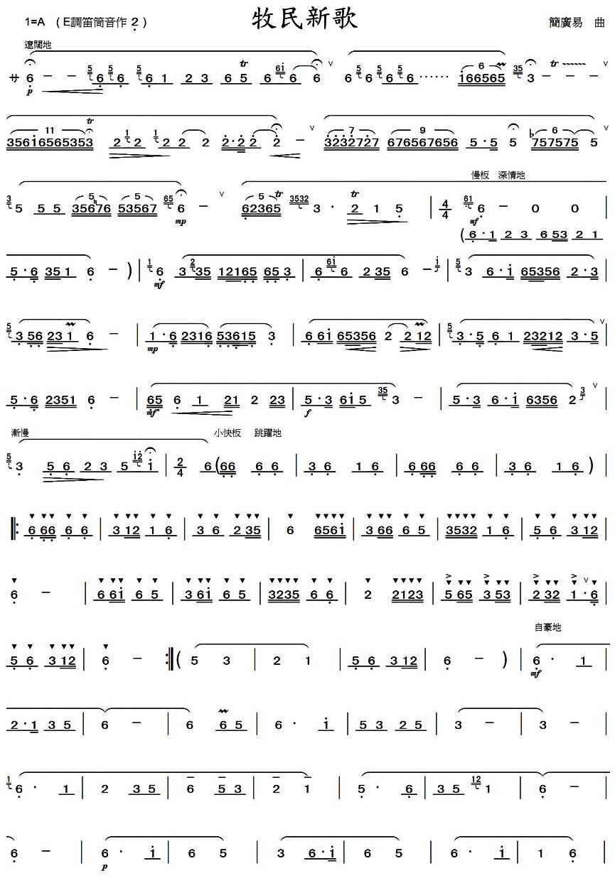 牧民新歌（高清版）笛子（箫）曲谱（图1）