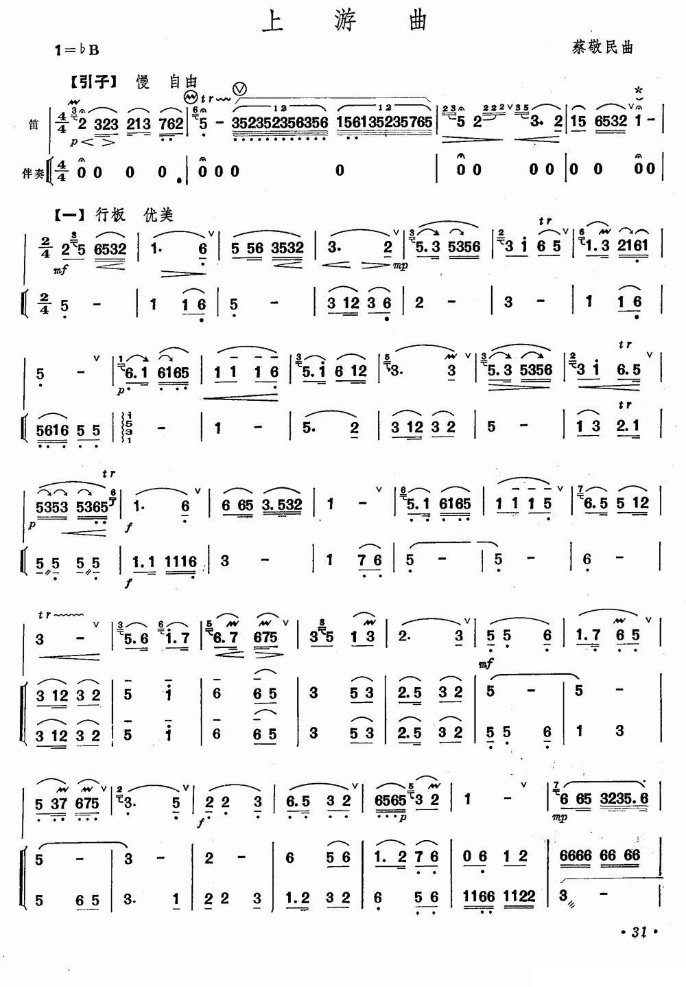 上游曲（笛子+伴奏）笛子（箫）曲谱（图1）