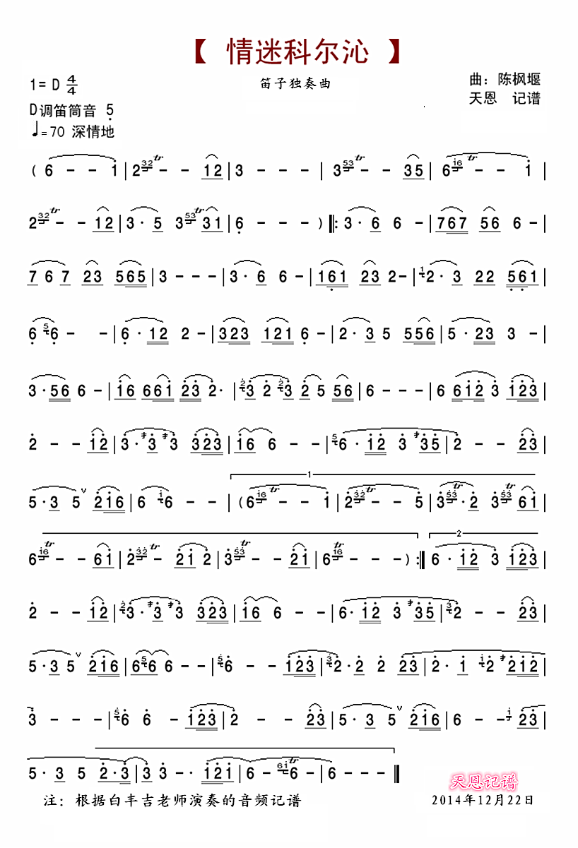 情迷科尔沁笛子（箫）曲谱（图1）