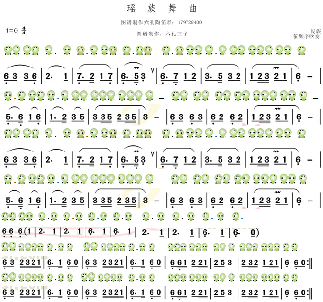《瑶族舞曲》六孔陶笛版笛子（箫）曲谱（图1）