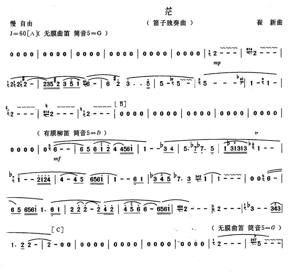 茫笛子（箫）曲谱（图1）