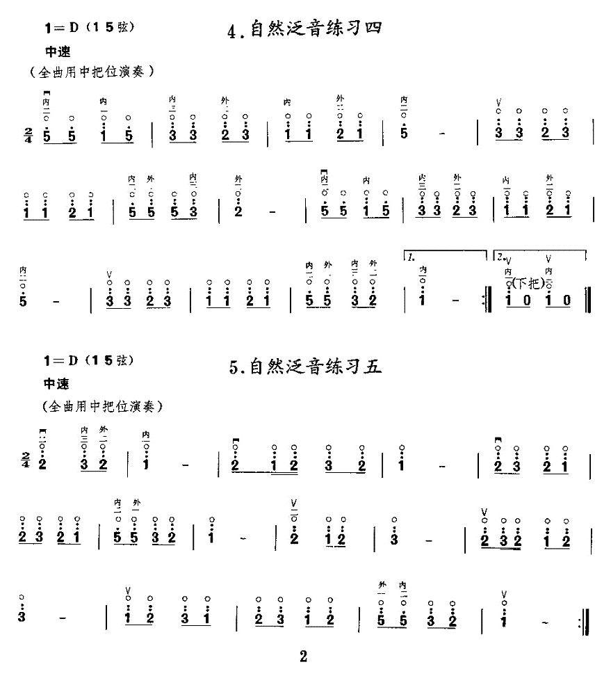 二胡微型练习曲：泛音练习二胡曲谱（图2）