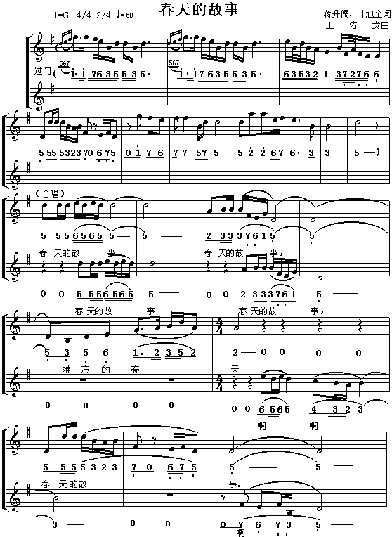 春天的故事（简谱/五线谱对照）钢琴曲谱（图1）