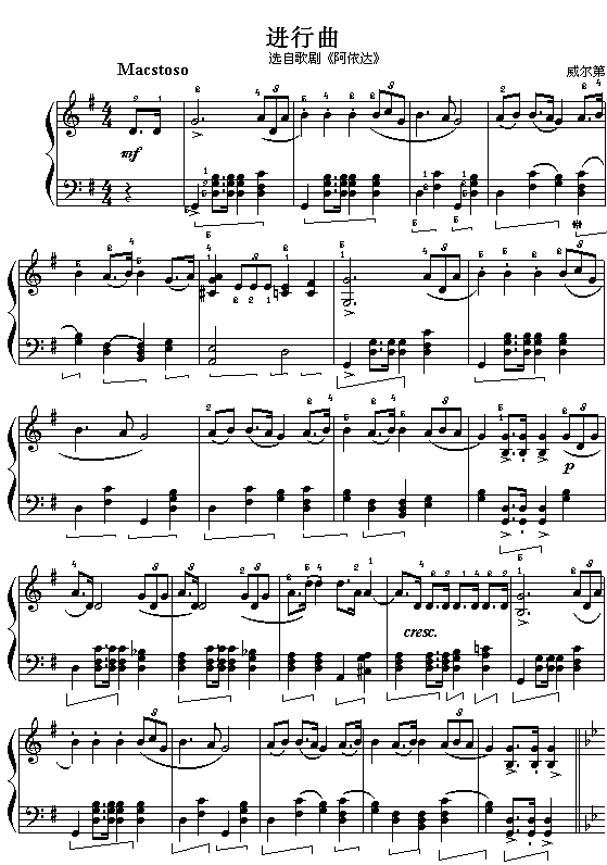 凯旋进行曲(威尔第)钢琴曲谱（图1）