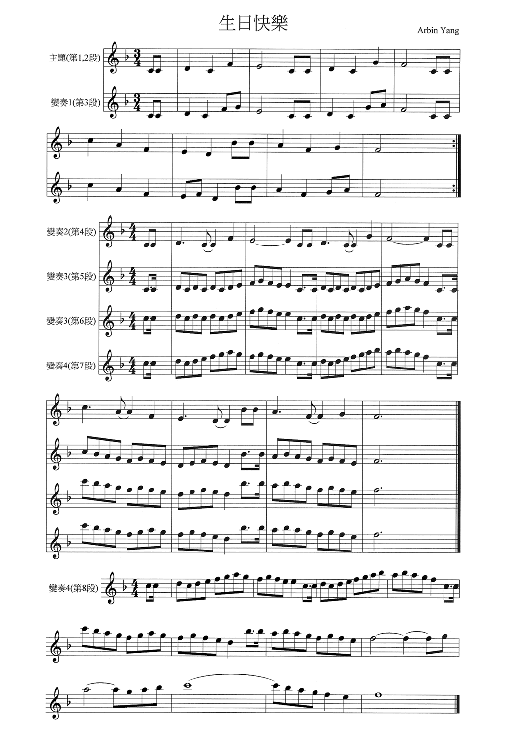 生日快乐钢琴曲谱（图1）