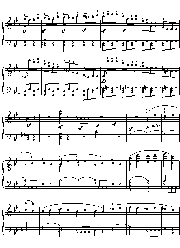 (德)贝多芬：《命运交响乐》第一乐章钢琴曲谱（图2）