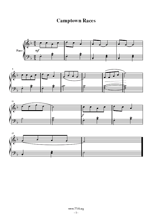 Camptown Races(简易钢琴曲)钢琴曲谱（图1）