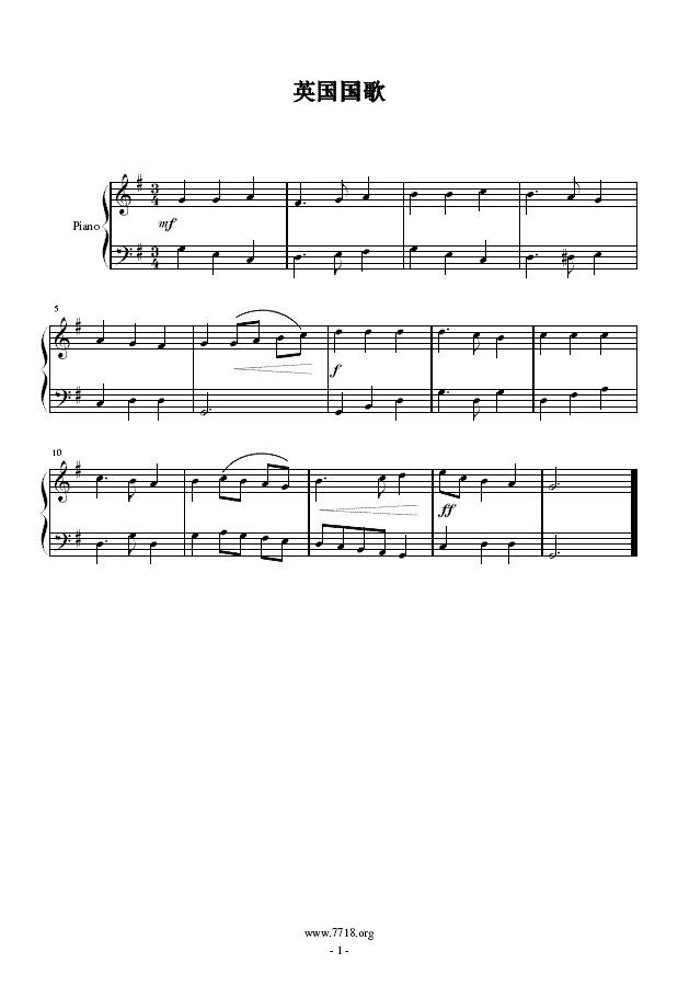 英国国歌(简易钢琴曲)钢琴曲谱（图1）