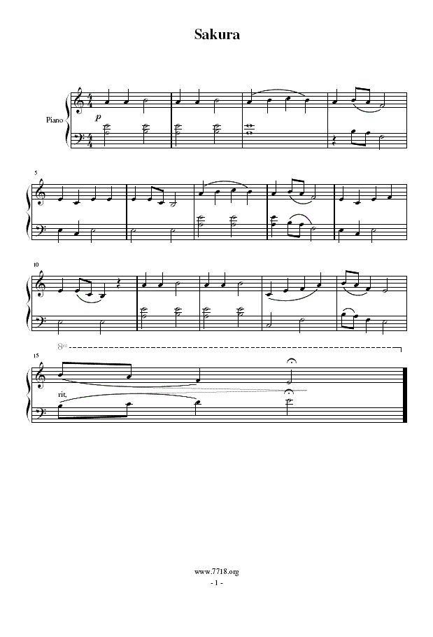 樱花(简易钢琴曲)钢琴曲谱（图1）
