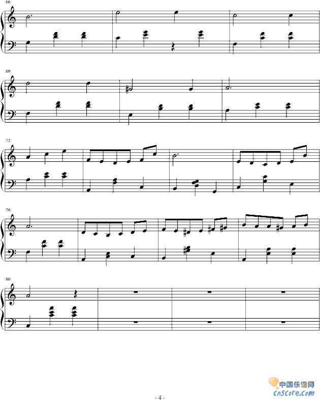 白色恋人-贝莎拉版-冬季恋歌钢琴曲谱（图4）