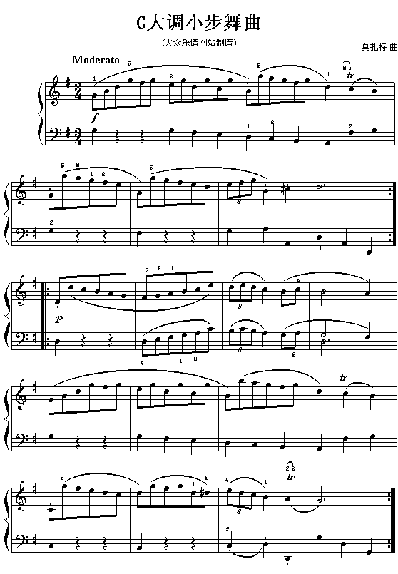 莫扎特钢琴小曲：G大调小步舞曲钢琴曲谱（图1）