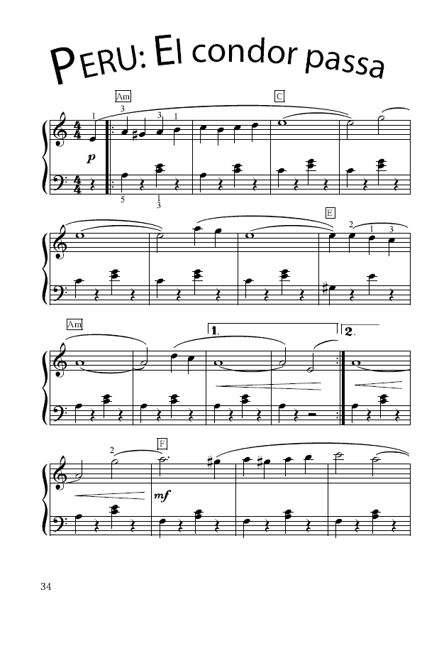 El condor passa(简易钢琴谱)钢琴曲谱（图1）