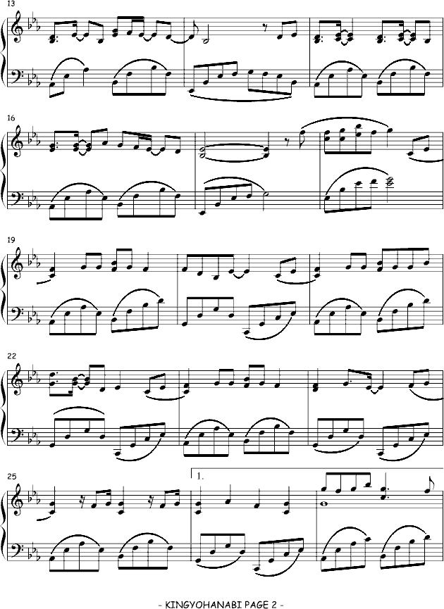 金鱼花火-KAWA-TSUBASA版钢琴曲谱（图2）