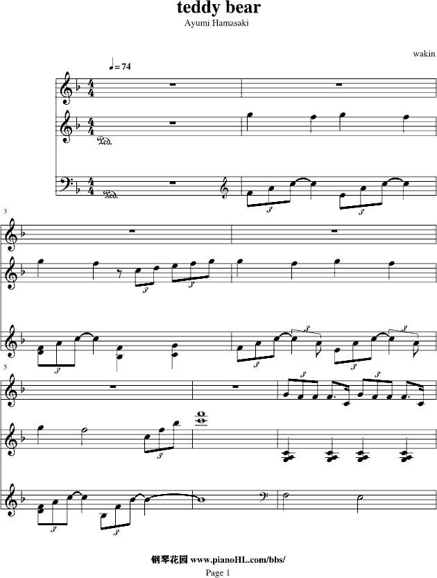 TADDY BEAR钢琴曲谱（图1）