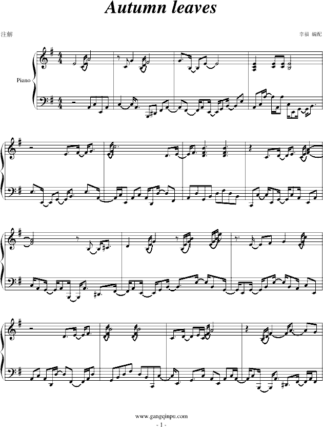 Autumn Leaves(爵士风格)钢琴曲谱（图1）