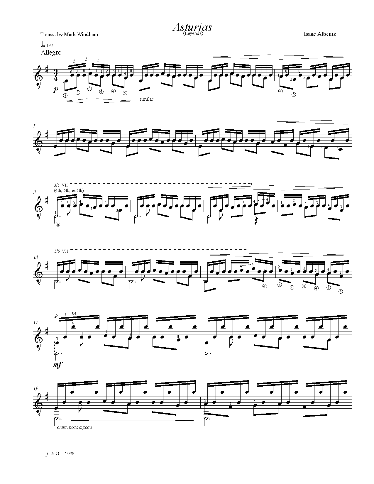 阿斯图里亚斯传奇钢琴曲谱（图1）