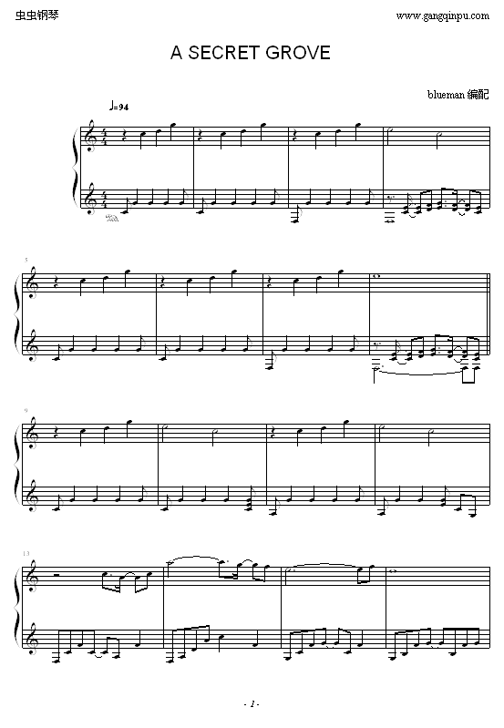A SECRET GROVE钢琴曲谱（图1）