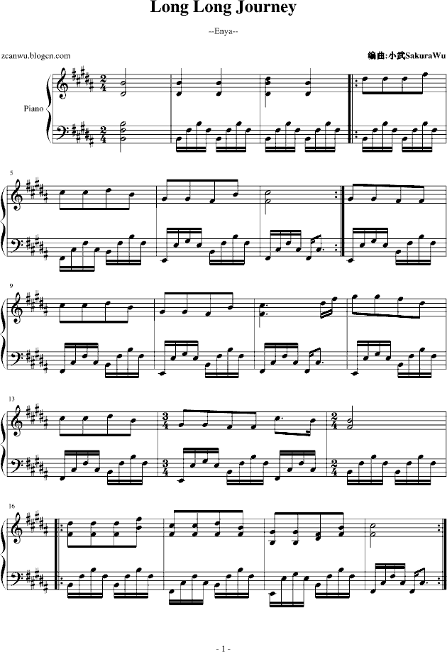 Long Long Journey-Enya恩雅钢琴曲谱（图1）