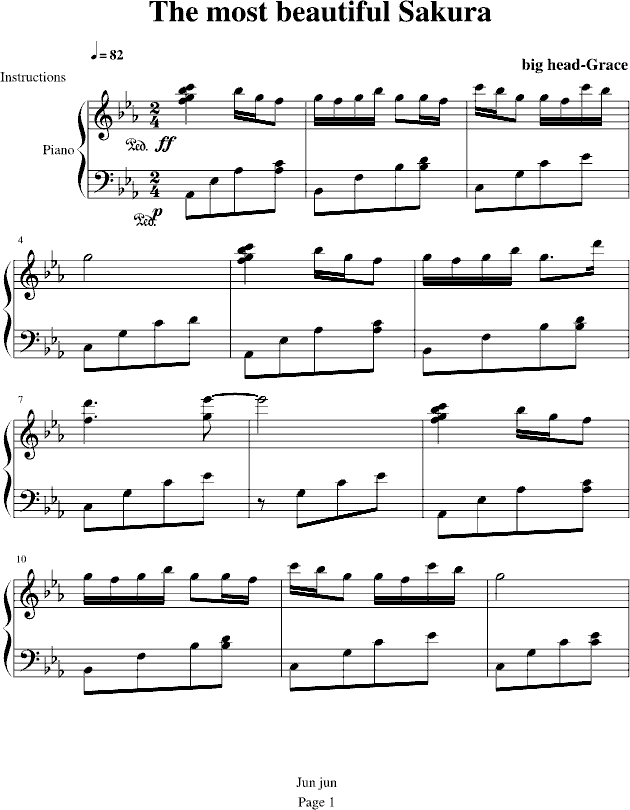 樱花之最钢琴曲谱（图1）